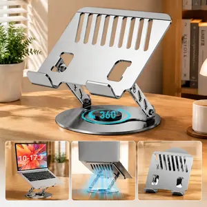 Sturdy, Portable, and Ergonomic Laptop Stand for Desktops — Height-Adjustable, Ventilated Cooling Design, Foldable — Compatible with All Laptops 15.6 Inches and Under — Silver，laptop stand with 360 rotating base, Wireless Monitor