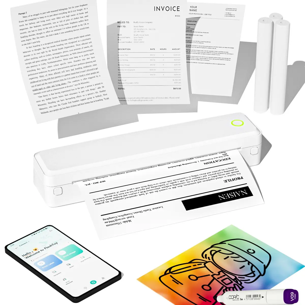 White 203DPI Printer +3roll