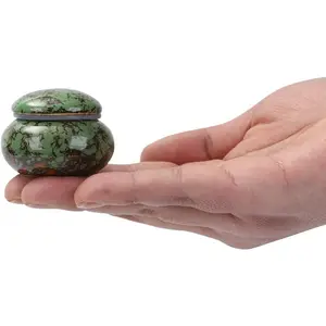 Small Urn for Human Ashes - 1.6'' Handicrafted Urn - Beautiful Tiny Keepsake Urns - Mini Urn Made of Ceramic - Hold 1.2 Cubic Inches of Ashes (Blue) (Green)