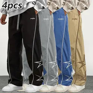 Clean Gent Men's Side Stripe Pants, All-Season Casual Fashion Street Style Straight-Leg Joggers with Drawstring Waistband, Classic Menswear Casual Trousers, Men's Printed Letter Long Pants, Athletic Sweatpants