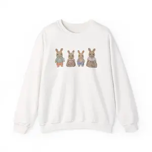 Calico Critters Bunnies Crewneck Sweatshirt Large Print Cute Rabbits Vintage Design Sizes Small To 5X Soft Warm Midweight 50/50 Cotton Poly Blend