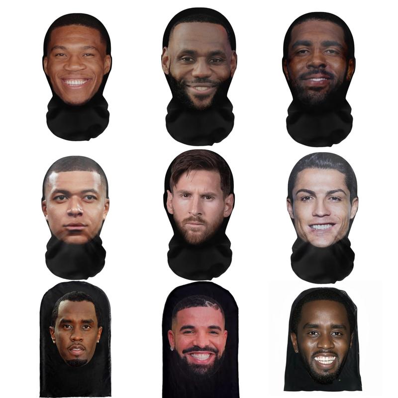 Funny pranks printed elastic mesh full face mask, hip hop fashion hood hat, cosplay costume headwear with star design