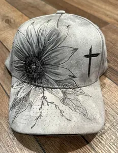 Grey Sunflower and Cross Trucker Hat with solid back