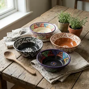 Handmade Traditional Mexican Talavera Serving Bowl - Artisanal Kitchen Tableware Pottery