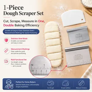 1pc Multi-Functional Dough Scraper - Stainless Steel with Measuring Marks, Baking/Cooking Tool, Easy to Clean