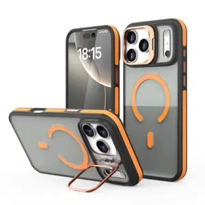 Transparent Black Phone Case for iPhone 17/16/15/14 Plus/13/12/11 Pro Max Case Magsafe Enabled, Built-in Metal Camera Bracket, Contrast Color Edge, TPU+Acrylic Anti-Drop & Anti-Slip Design Phone Cases for iPhone 17 Pro max