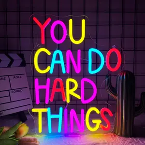 You Can Do Hard Things Neon Sign, USB Powered LED Neon Light, Led Ambient Lighting, Wall Decor Neon Sign for Bedroom Birthday Party Classroom Backdrop Decor
