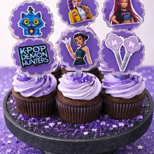 K-Pop Cup-Cake Toppers 6 Pieces with Acrylic Stick Custom Made to Order 3 Inch Per Topper 6 Different Styles for K-Pop Fans