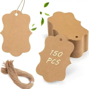 150 count Brown Paper  Tags,1.9x2.75 inch Scalloped  Tags with String for Clothes DIY Crafts Wedding Holiday (Brown)