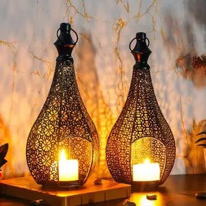 Festive Middle Eastern Style Hollow Out Electroplated Iron Lantern Candle Holder, Atmosphere Decorative Incense Wax Base Ornament