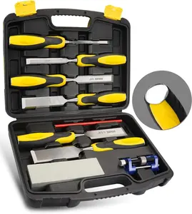 10 count  Chisel Tool Set Sturdy Chisel, 1/4 inch,1/2 inch,3/4 inch,1 inch, 1-1/4",1-1/2"Honing Guide,Sharpening Stone with Storage Box for Woodworker or Carpentry