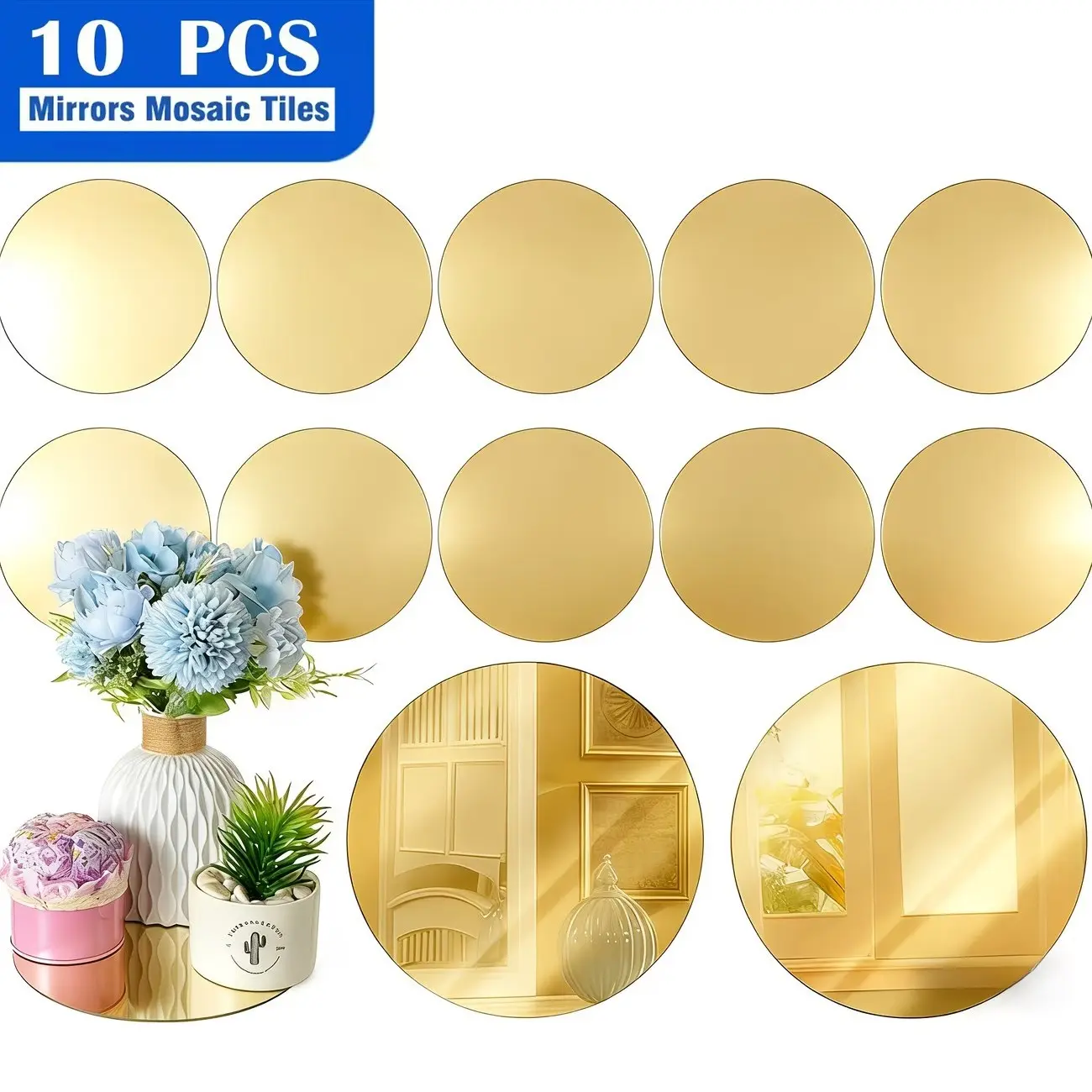 10pcs, 20cm golden circular acrylic mirror table mat, coasters, Decorative Coaster, easy to install shatterproof mirror, wedding table decoration, party candle arrangement, party decoration, gold decoration, acrylic, home decoration