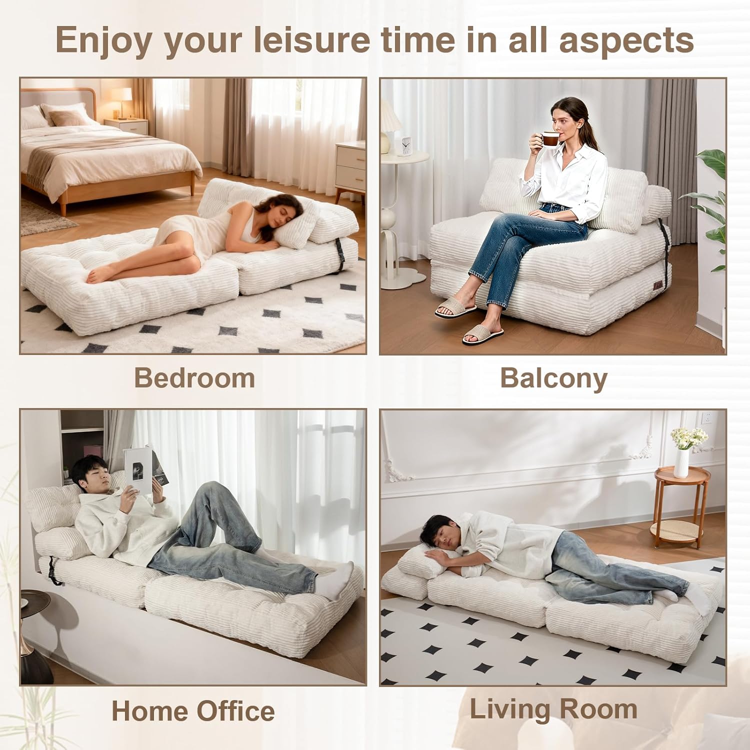 Folding Sofa Bed Convertible Sleeper Chair with Pillow Foldable Mattress with Back Support Portable Fold Out Chair Bed Comfy Floor Sofa Lounge for Living Room Bedroom Gray Single