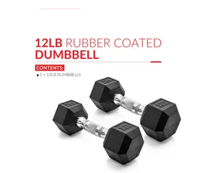 12lb Coated Rubber Hex Dumbbell, Pair