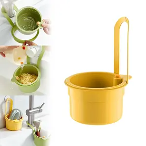 2-in-1 Adjustable Automatic Dumping Sink Drain Basket with Faucet-Mounted Hanging Filter Bag & Sponge Rack Durable Plastic Kitchen Waste Collector for Efficient Dishwashing Sink Organization Dish Drainers Easy Maintenance Lid Meat Utensils Green