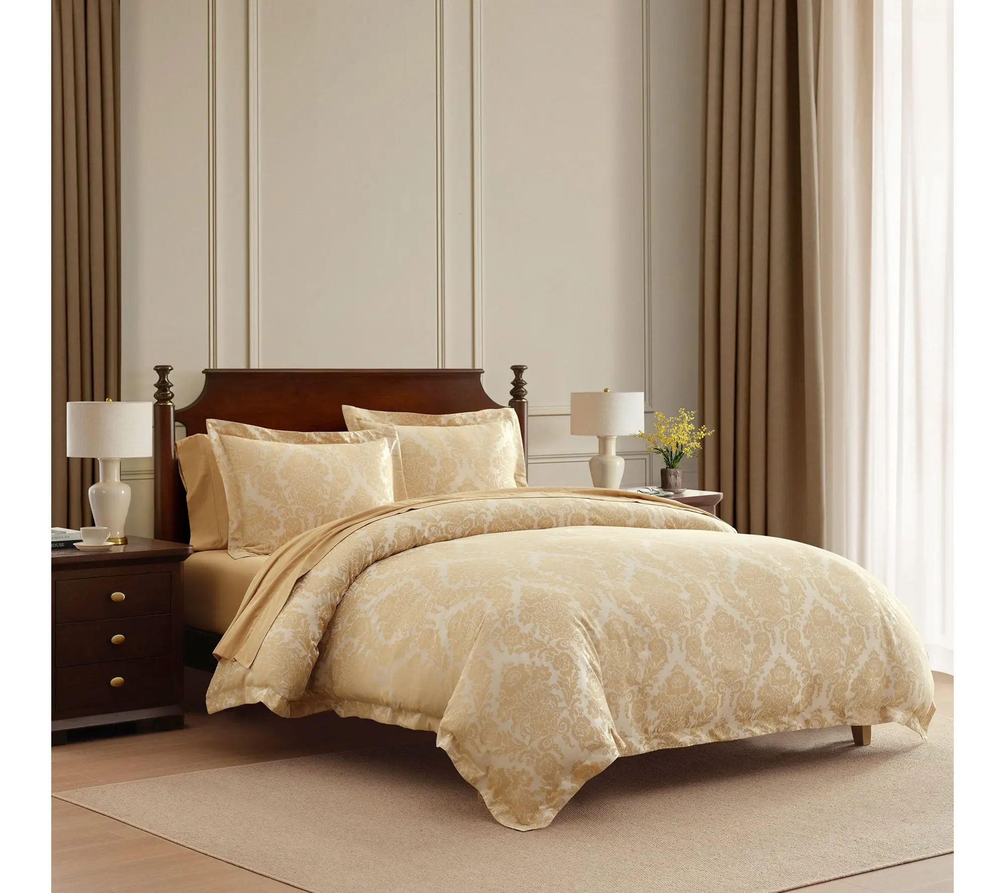 Martha Stewart Vintage Damask Gold Cotton BlndKing Duvet Set Martha Stewart Vintage Damask Gold Cotton BlndKing Duvet Set