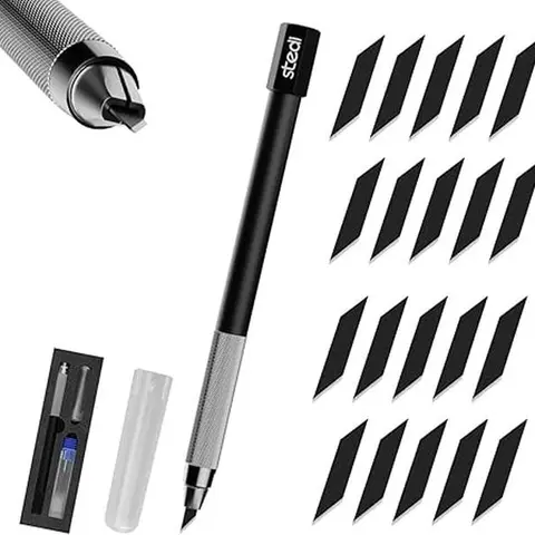 Stedi All-Metal Precision Craft Hobby Knife Kit - Aluminum Alloy Anti-Rolling MS-21 Handle, 20 Blades Set, High-Quality Hardware Tools for Gundam Building, Plane Models, Resin Models, Wood Cutting