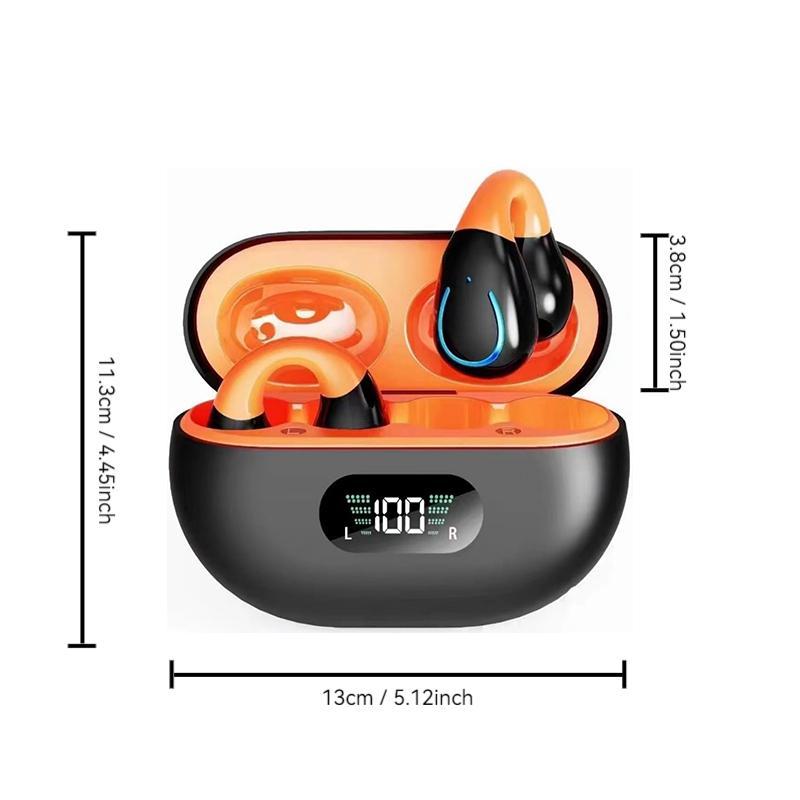 Q71 Open Ear Clip Wireless Earbuds Bluetooth 5.3, Sports Earphones Built-in Microphone with Earhooks & Ear Hook, Wireless Charging Case & Display, Waterproof Fitness Headphones for Exercise Sturdy Noise Free Chargeable