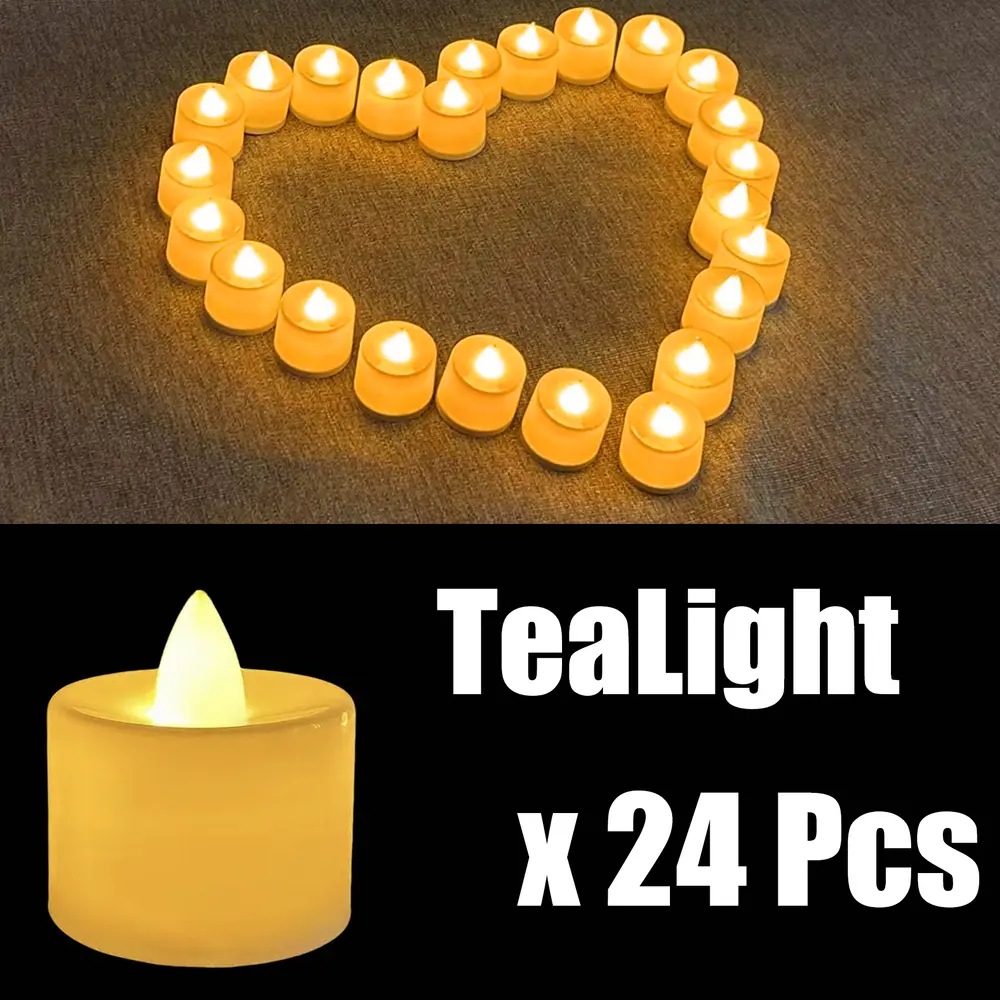 Tealight Candles 24Pack Flameless Fake Electric Tea Lights Battery Operated, Warm White Votive Lights for Wedding Party Seasonal Festival Ornaments