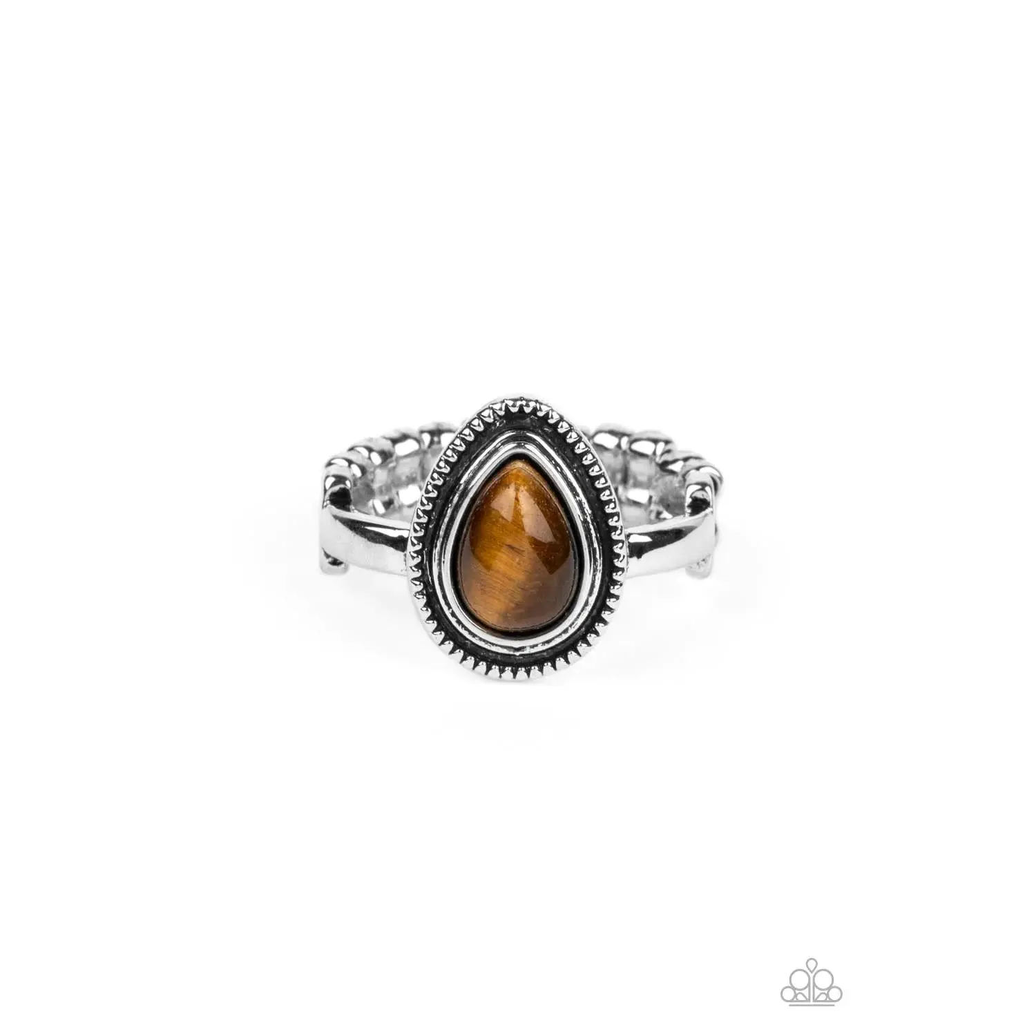 Eco Elements Brown Ring with Oval Stone and Decorative Band