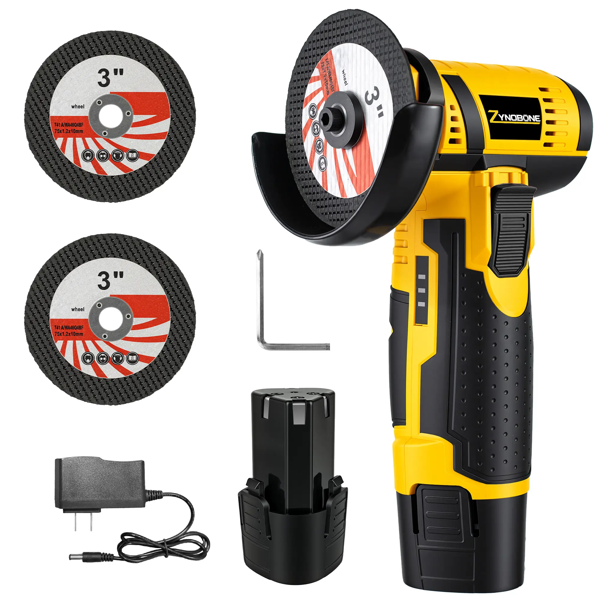 ZYNOBONE 12V Cordless Mini Angle Grinder, Variable Speed 3" Cut-off Tool with Spindle Lock, for Metal Tile Bolt Pipe Cutting