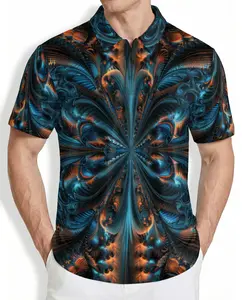 Fractal High Quality Unisex Polo Shirt for Men, Fun Hawaiian Style, Casual Shirt for Summer