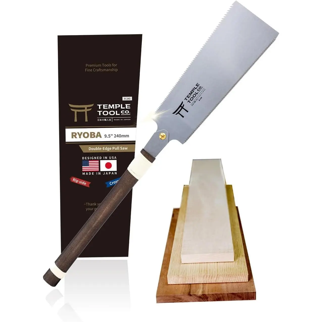 Japanese Pull Saw - 9.5 Ryoba Hand Saw with Rip-cut and Crosscut - Wood Saw for Dovetails, Tenons, Joinery, Cutting Boards to Length & Width- Temple Tool Co.