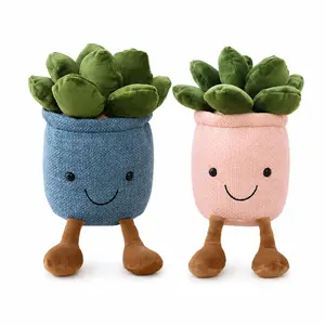 CHUBBYJOY 2PCS Cute Succulent Stuffed Plant Plush, 9Inch Soft Flower Pot Plush Pillow with Smile Face, Kawaii Room Decor for Bed Desk, Gift for Kids Adults Plant Lovers