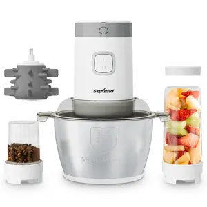Sunvivi 4-IN-1 Food Processor: Electric Chopper for Meat Grinder, Vegetable Chopper, Juicer, Garlic Peeler & Coffee Grinder, 350W Portable Blender with 2 Speeds, Stainless Steel Bowl, 2 Cups,