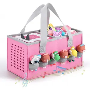 Carrying case for Toniebox Audio Player and Figurines Starter Set,Felt Organizer Bag,Travel for toniebox 2 Earphone and charger accessories portable bag (Pink)
