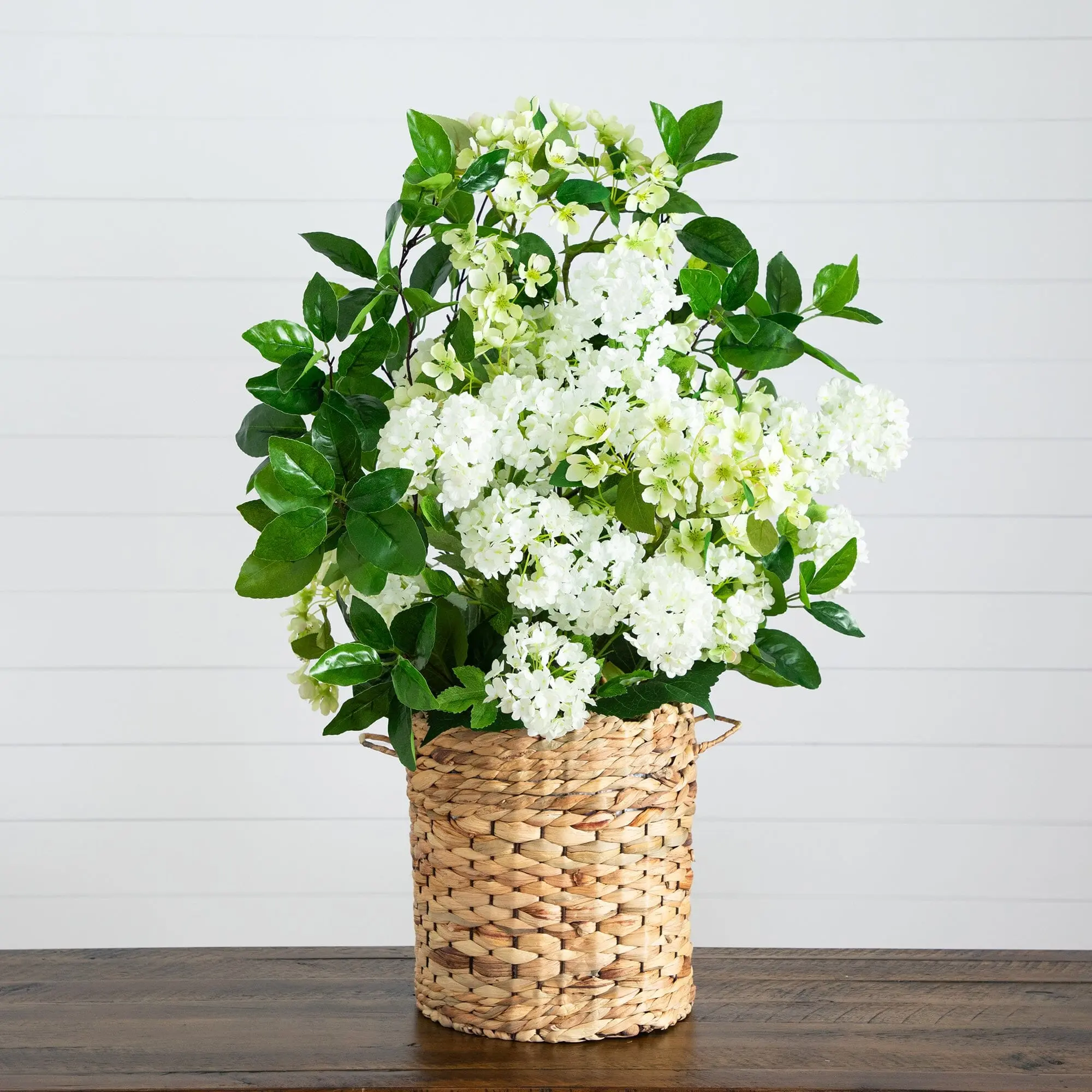 31” Decorative Mixed Artificial Flower Arrangement in Hyacinth Weave Basket, Home Decor, Artificial Plants