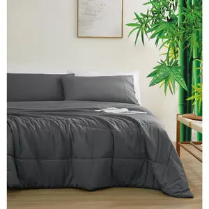 Natural Bamboo Viscose Comforter Set King Size 3 Pieces, All-Season Soft Breathable Moisture-Wicking with Matching Pillowcases, Machine Washable, Quilted Comforter (Dark Grey)