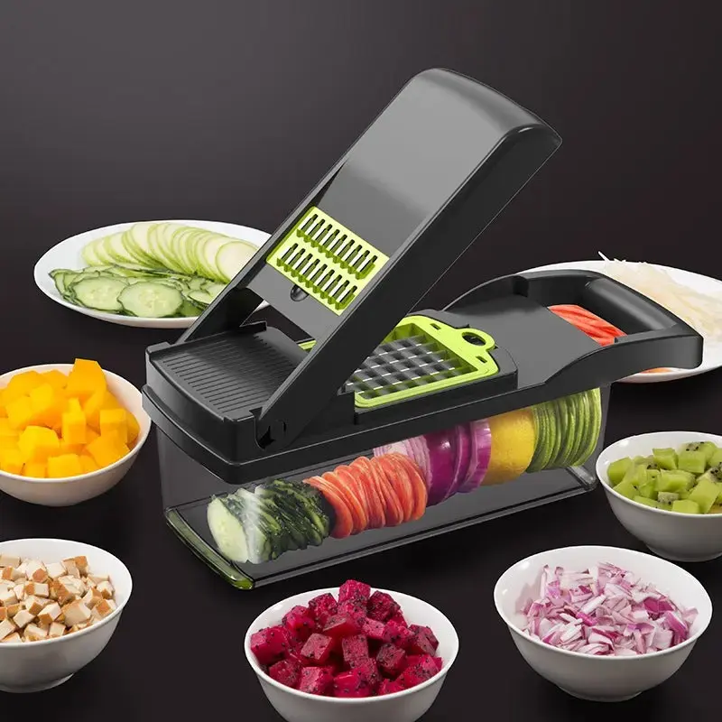 Multifunctional Fruit & Vegetable Chopper Set - Manual Mandoline Slicer, Dicer with Stainless Steel Square Blade, Plastic Vegetable Cutter for Onions, Potatoes, Easy Black Friday Kitchen Utensils Value Pack,  Efficient, Delicious Meals