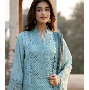 3pc stitched Adan libas beautiful chickenKari luxury lawn dress with embroidery work for summer party wear