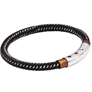 Mens Brown Leather And Chocolate Stainless Steel Bracelet