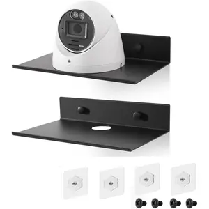 Z metnal Small Floating Shelves, Mini Speaker Shelf, Self Adhesive Small Wall Mount Metal Shelves with Cable Clip, Display Shelf for Cameras Monitor Routers, Matt Black, 6 inch