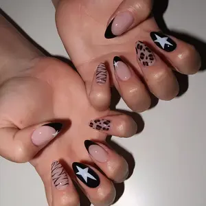 Instantly Elevate Your Look, 24 Almond Nails, Star Leopard Print Design French Press-On Long Perfect Fit False Nail Set