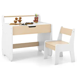 COSTWAY - Kids Table and Chair Set with 2 in 1 Detachable Tabletop and Storage-White