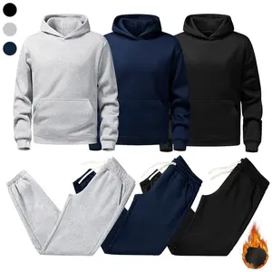 Men's 2-Piece Autumn Winter Solid Lightweight Menswear Hoodie Set - Fitted Hooded Sweatshirt with Large Pockets, Drawstring Tie Trousers - Suitable for Daily Commuting, Christmas Gifting