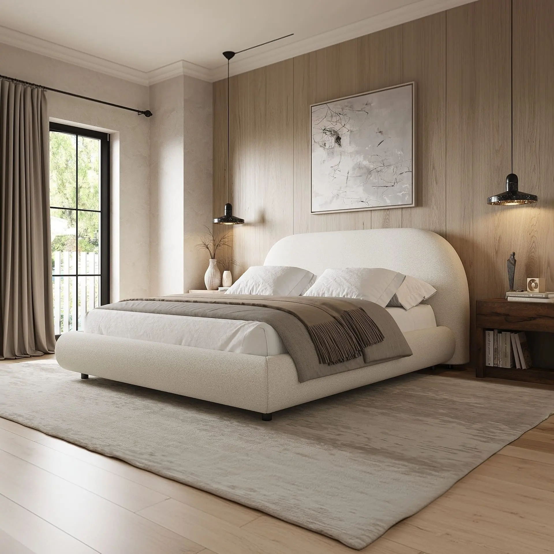 Solana Bed – Curved Boucle Modern