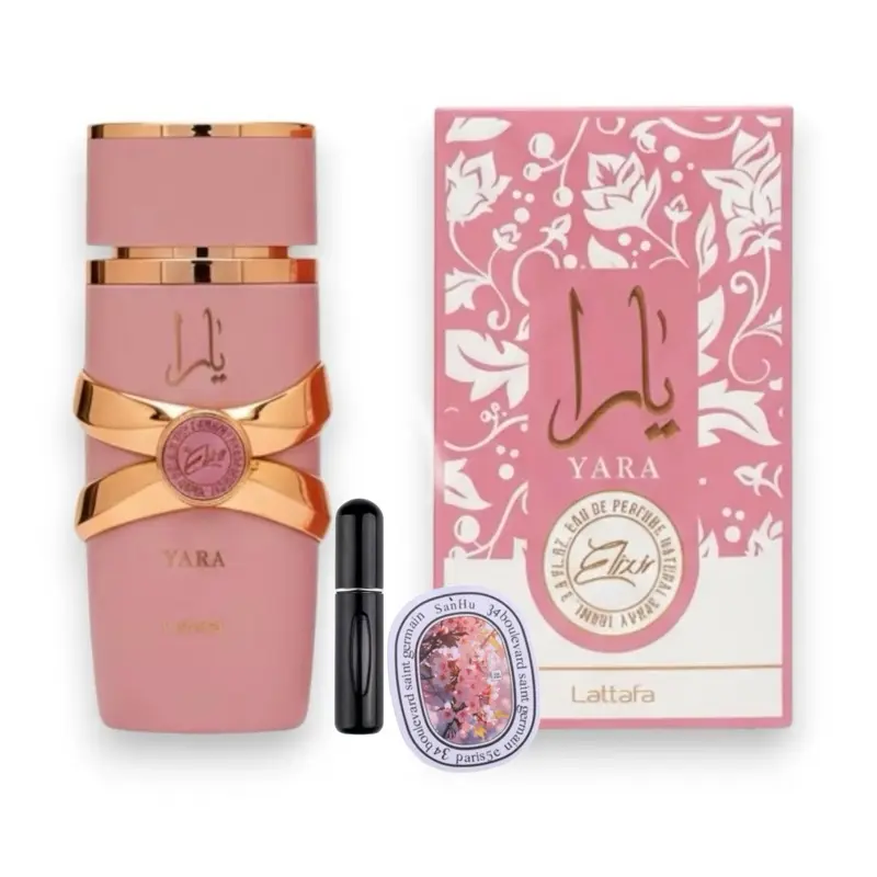 Lattafa Yara Elixir Eau De Parfum 100ml Bundle with 5ml Refillable Bottle - Unisex Floral Perfume, Strawberry Notes, Playful S'mores, Jasmine, Seductive Vibe, Creamy Vanilla Bean Base