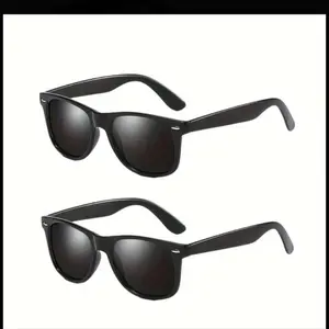 black Sunglasses with Straight Lenses and Unique Frame Design