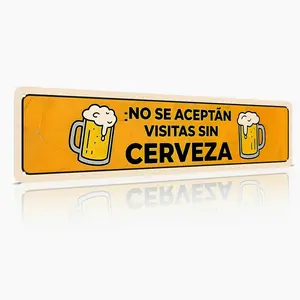 16x4 Inch Aluminum Metal Sign, Home Decor & Wall Decor "No Se Aceptan Visitas Sin Cerveza" Funny Quote, Beer Humor Plaque For Bedroom, Living Room, Front Porch & Backyard Patio,Bar Decor
