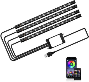 PCS Interior Car Lights, V Car Led Strip Light with Rainbow Effect, LED Car Interior Light Controlled by Phone, Strip Lights for Car, SUV, and Trucks