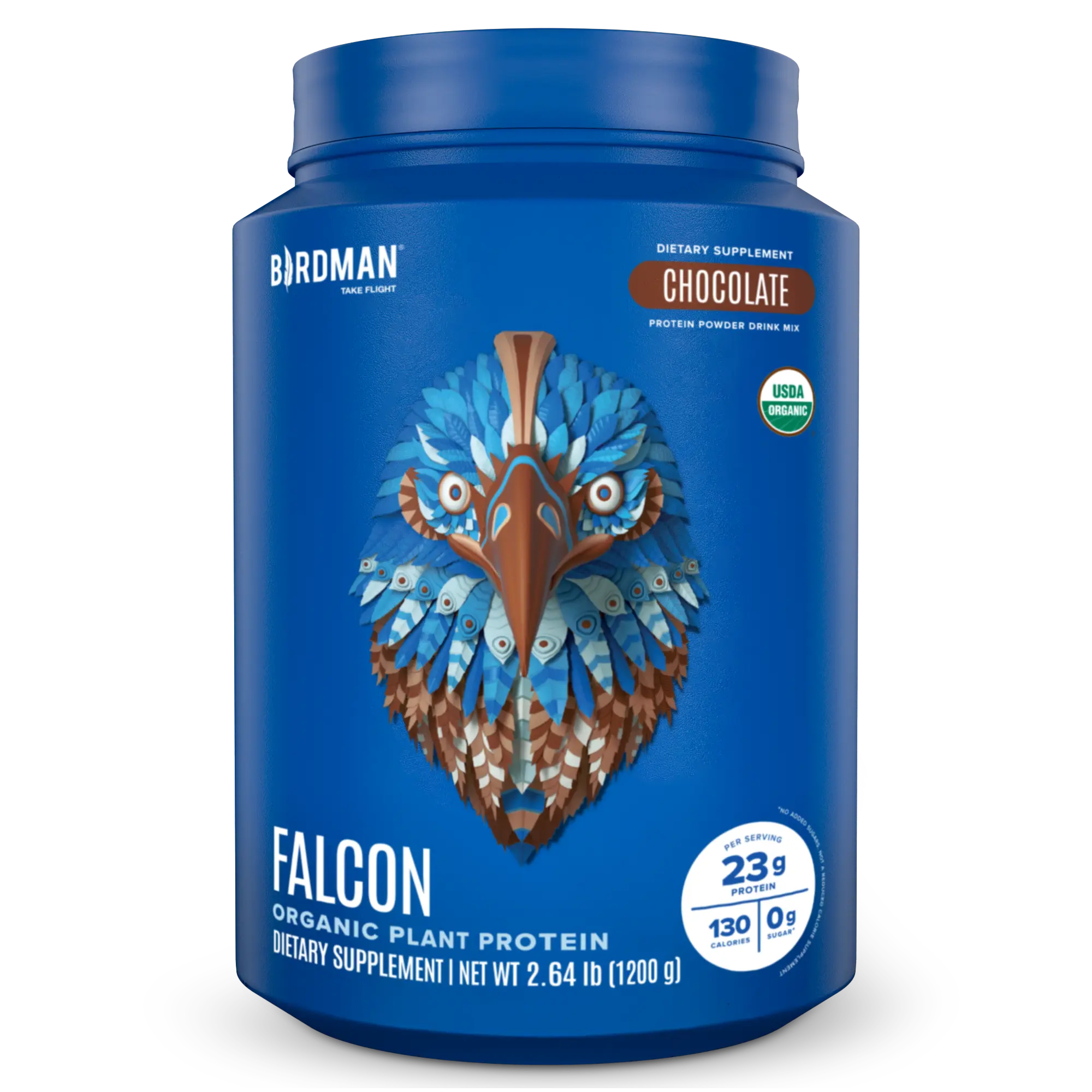 Birdman Falcon Certified Organic Pea Protein Powder - 2.64lbs Chocolate Flavor, 23g (20-29g Range) per Serving, Sugar-Free, Chemical-Free Plant-Based Vegan Fitness Supplement for Adult Nutrition Support