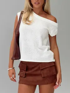 Ashfield Off Shoulder Top, Women's Knit Off Shoulder Relaxed Fit Stretch Casual Going Out Top