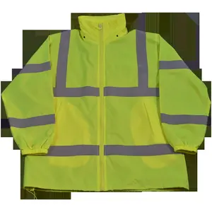 212 MAIN Women's Petra ANSI Class 3 High Visibility Vest Lime Green Polyester Shell Long Sleeve Lightweight Windbreaker Coat, Removable Hood, Zipper Closure, Pockets, 2XL (for Party & Sportswear)