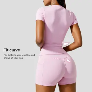 Women's 2-Piece Dry Fit Performance Sports Set - Round Neck T-Shirt, High Waist Pocket Shorts, Cooling Quick-Drying Figure-Flattering Minimalistic Fitness Activewear, Yoga Outfit, Workout Running Outfits, Summer Women's Clothes for Outdoor Fun,summer
