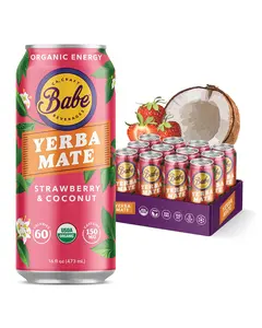 Babe Beverages Organic Yerba Mate Energy Drink Strawberry Coconut 150mg Caffeine Low Sugar Refreshing Fruit Flavor USDA Certified