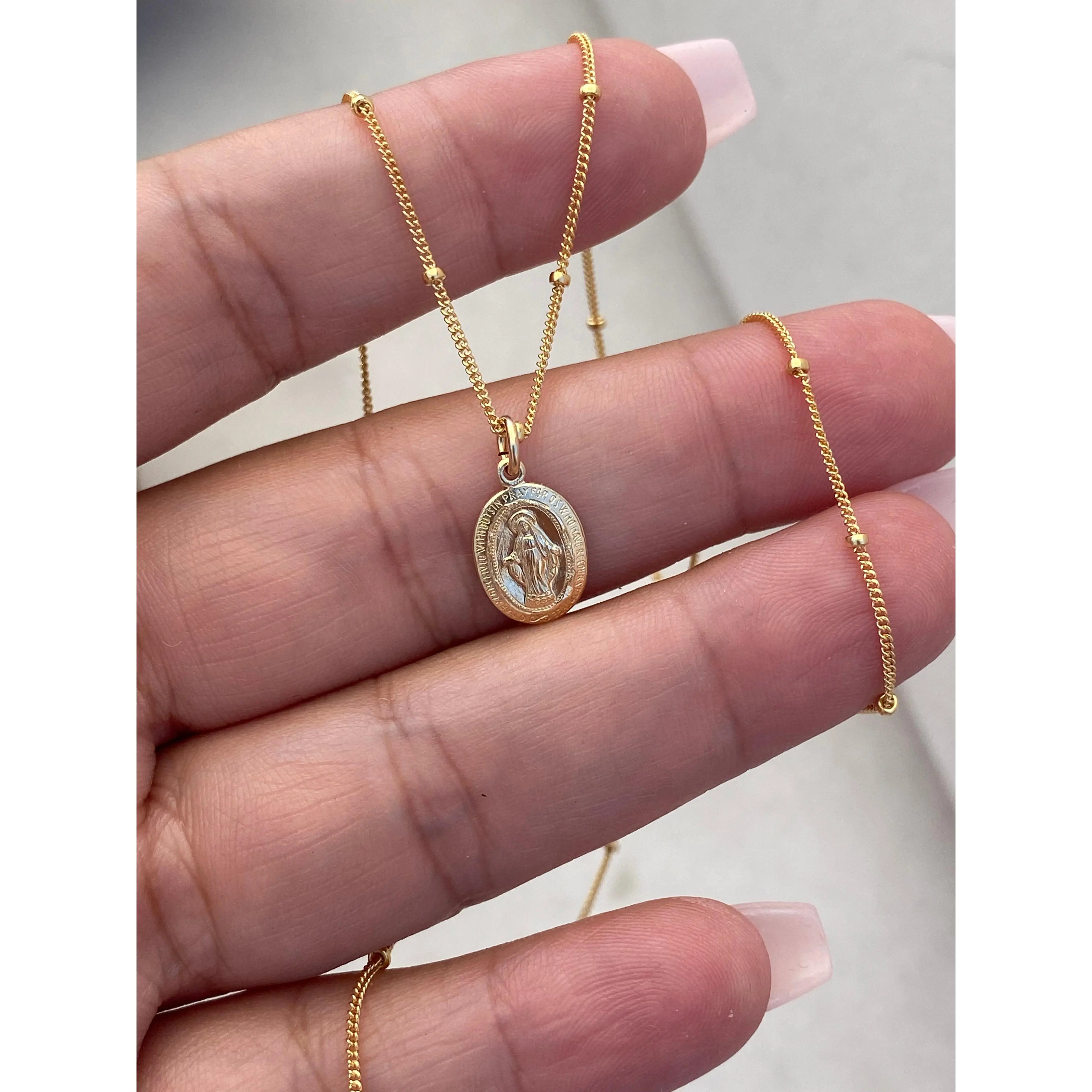 14k Dainty Miraculous Medal Necklace